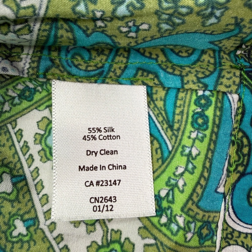 Talbots Silk Paisley Green White Pullover Blouse Short Sleeve Size MP - Picture 6 of 8